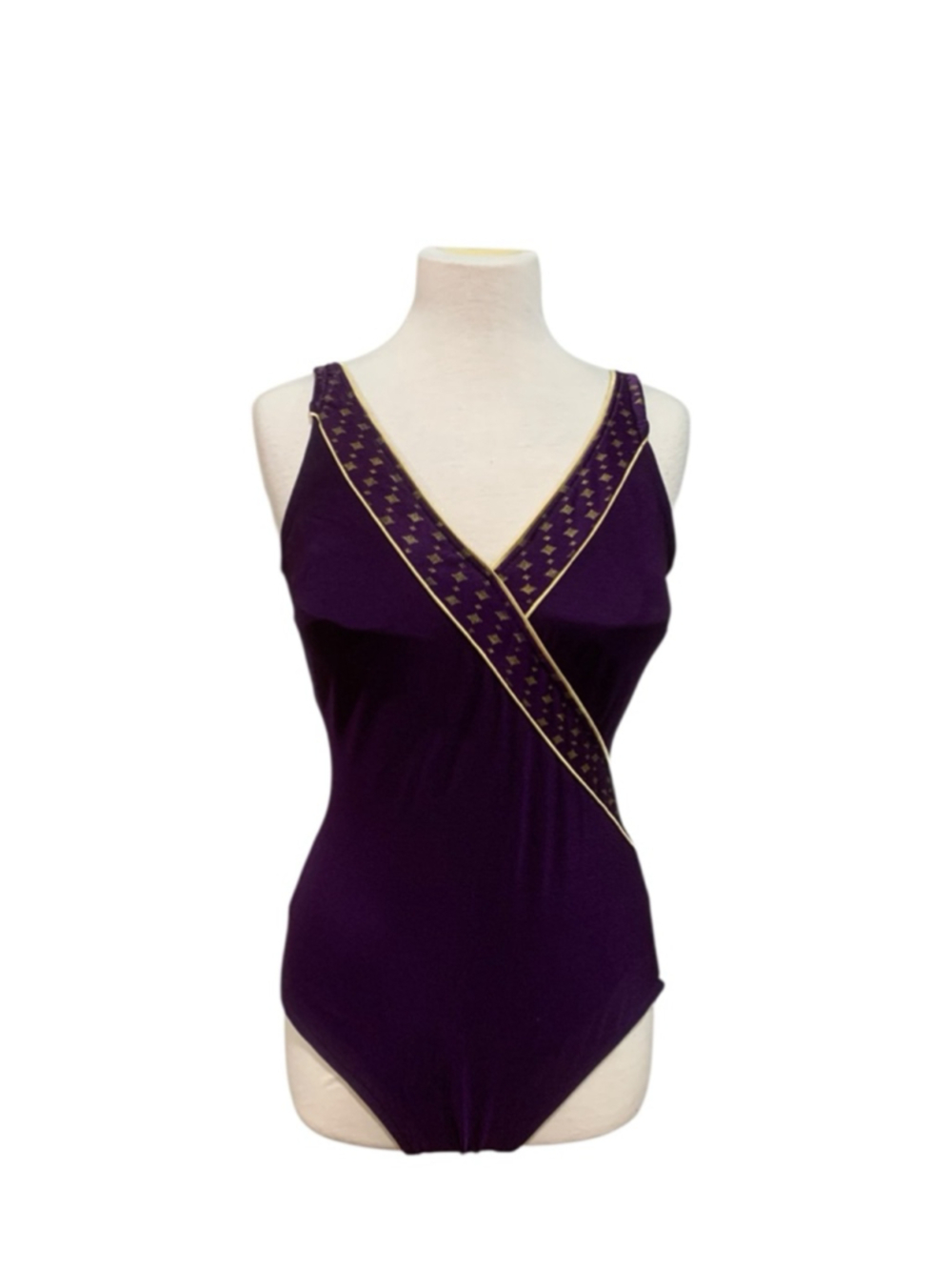 Vntg 90’s Women's Roxanne Purple Gold One Piece Swimsuit Size 14
